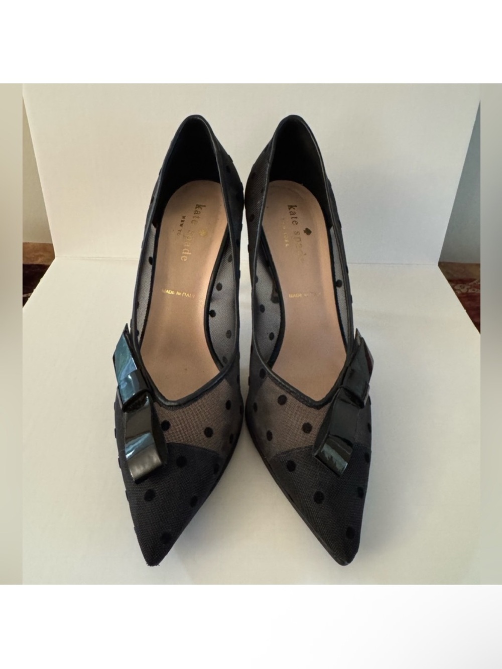 kate spade Black Sheer Polka Dot Pointed-Toe Pumps with Bow